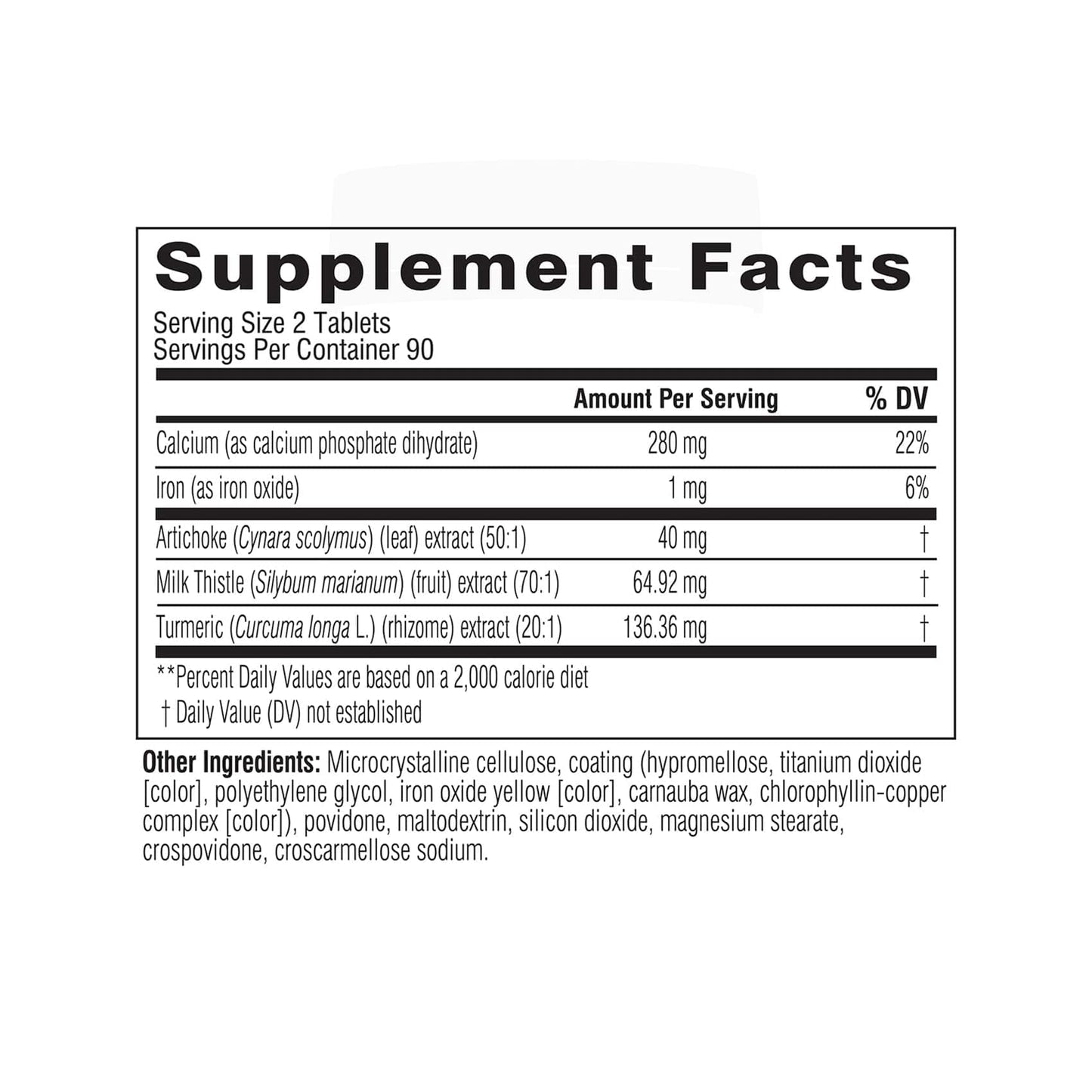 Supplement facts label with detailed nutritional information on a white background