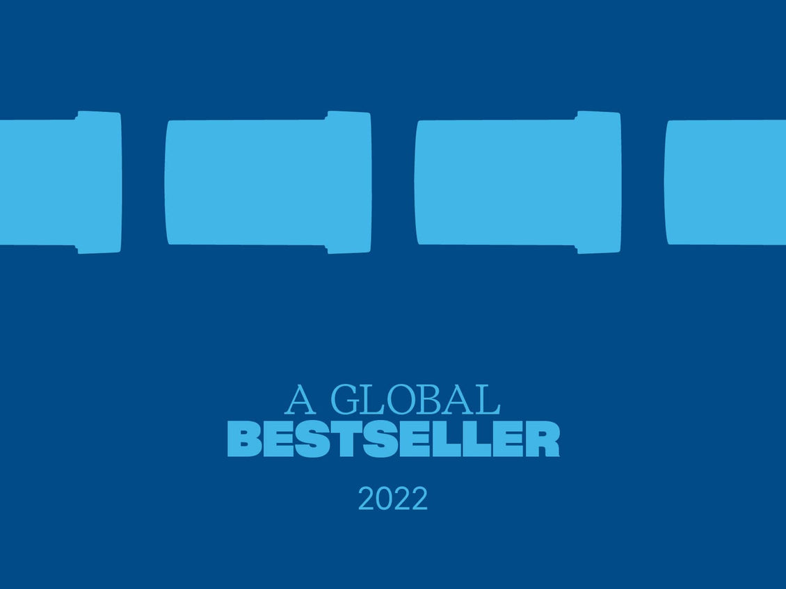 Blue containers on a blue background with 'A Global Bestseller 2022' text.