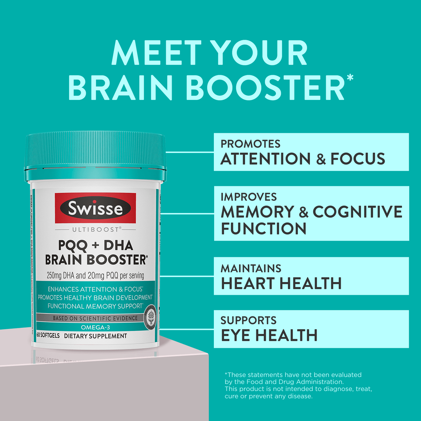 Swisse | USA PQQ + DHA Brain Booster 02-FB0-20001