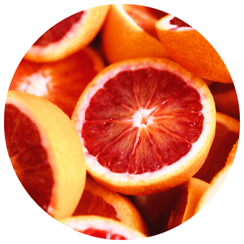Sliced blood oranges in a circle frame